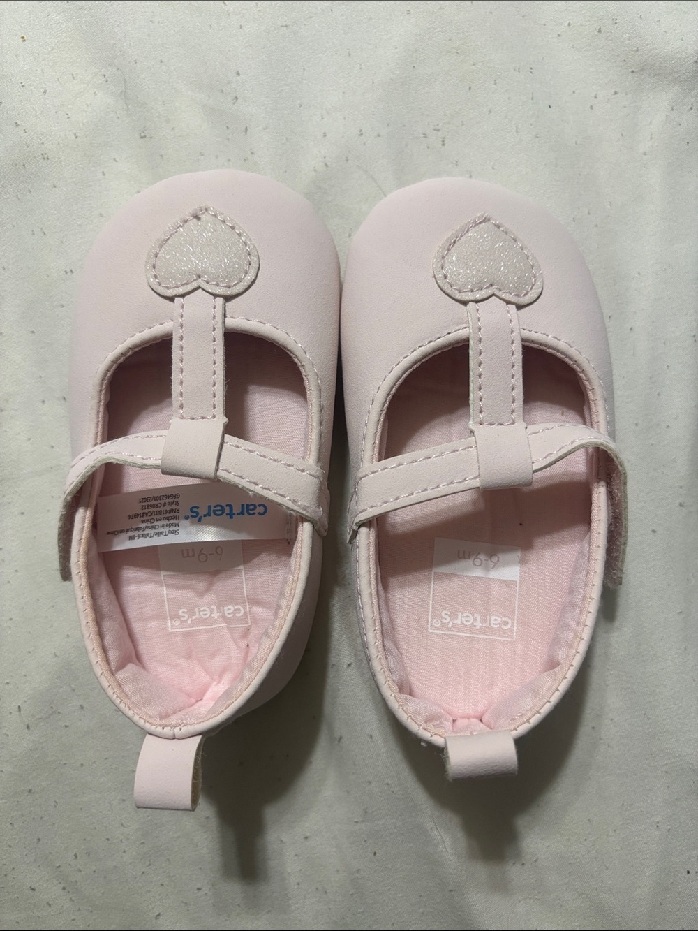 Carter's Light Pink Heart Strap Mary Jane Baby Shoes